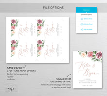 Load image into Gallery viewer, Boho Wedding Wine Label Template, Mauve Roses, Bridal / Baby Bottle Tag, Couple Shower Favor Sticker, Fully Editable, Printable Download 007