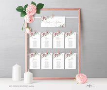 Load image into Gallery viewer, Floral Eucalyptus Seating Chart Template, Table Number Cards, Modern Mauve Roses Wedding Seating Cards, 100% Editable Printable Download 007