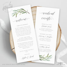 Load image into Gallery viewer, Greenery Welcome Letter Itinerary Template, Boho Wedding Order of Events Editable Welcome Bag Note, 100% Editable, Printable, Download 008
