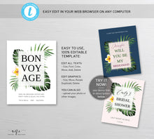 Load image into Gallery viewer, Tropical Bon Voyage Wine Label Template, Custom Bottle Label, Shower Beach Travel Vacation Gift Tag, Fully Editable, Printable, Download 002