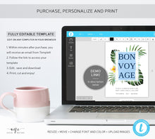 Load image into Gallery viewer, Tropical Bon Voyage Wine Label Template, Custom Bottle Label, Shower Beach Travel Vacation Gift Tag, Fully Editable, Printable, Download 002