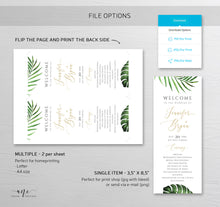 Load image into Gallery viewer, Tropical Wedding Program Template, Printable Order of Service, Beach Wedding, Palm Leaf Monstera Original Artwork,100% Editable Download 002