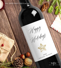 Load image into Gallery viewer, Happy Holidays Wine Label Template, Custom Christmas Gift for Teacher, Alternative to Holiday Card, 100% Editable, Printable Download 012