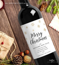 Load image into Gallery viewer, Merry Christmas Wine Label Template, Christmas Gift for Teacher Bottle Tag, Alternative to Holiday Card 100% Editable Printable Download 014