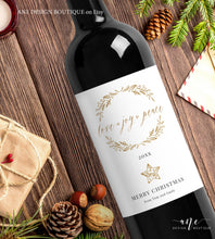 Load image into Gallery viewer, Holiday Christmas Wine Label Template, Editable Rustic Christmas Gift Decoration, Winter Bottle Tags, Love Joy Peace, Printable Download 016
