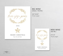 Load image into Gallery viewer, Holiday Christmas Wine Label Template, Editable Rustic Christmas Gift Decoration, Winter Bottle Tags, Love Joy Peace, Printable Download 016