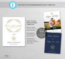 Load image into Gallery viewer, Holiday Christmas Wine Label Template, Editable Rustic Christmas Gift Decoration, Winter Bottle Tags, Love Joy Peace, Printable Download 016