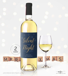 Silent Night Christmas Wine Label Template, Custom Wine Gift for Teacher, Funny Wine Label Friend Gift, 100% Editable Printable Download 015