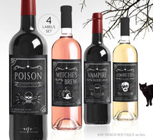 Load image into Gallery viewer, 4 Halloween Wine Bottle Label Templates, Party Decor, Poison, Witches Brew, Vampire Blood, Zombie Eyes, 100% Editable Printable Download 013