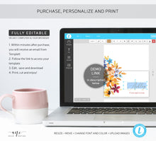 Load image into Gallery viewer, Fall Floral Thanksgiving Place Card Template, Printable Rustic Wedding Escort Card, Autumn Flowers Name Tag, Fully Editable Download DIY 010