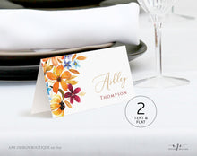 Load image into Gallery viewer, Fall Floral Thanksgiving Place Card Template, Printable Rustic Wedding Escort Card, Autumn Flowers Name Tag, Fully Editable Download DIY 010