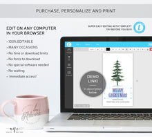 Load image into Gallery viewer, Pine Tree Christmas Gift Tag Template, Holiday Printable Favor Tag, Original Watercolor, Christmas tree Label, Fully Editable, Download