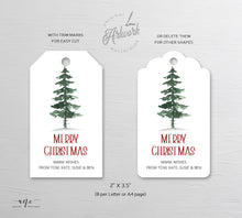 Load image into Gallery viewer, Pine Tree Christmas Gift Tag Template, Holiday Printable Favor Tag, Original Watercolor, Christmas tree Label, Fully Editable, Download