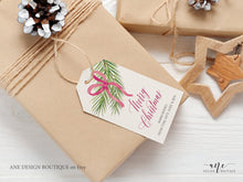 Load image into Gallery viewer, Christmas Tree Branch Gift Tag Template, Holiday Printable Tag, Winter Favor Tag, Merry Christmas Gift Label, Fully Editable DIY Download