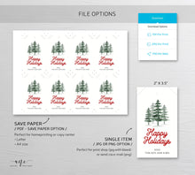 Load image into Gallery viewer, Pine Tree Woods Gift Tag Template, Holiday Printable Tag, Original Watercolor, Happy Holidays Gift Label, Fully Editable, Instant Download