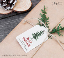 Load image into Gallery viewer, Pine Tree Christmas Gift Tag Template, Holiday Printable Favor Tag, Original Watercolor, Christmas tree Label, Fully Editable, Download