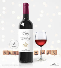 Load image into Gallery viewer, Happy Holidays Wine Label Template, Custom Christmas Gift for Teacher, Alternative to Holiday Card, 100% Editable, Printable Download 012