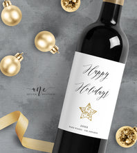 Load image into Gallery viewer, Happy Holidays Wine Label Template, Custom Christmas Gift for Teacher, Alternative to Holiday Card, 100% Editable, Printable Download 012