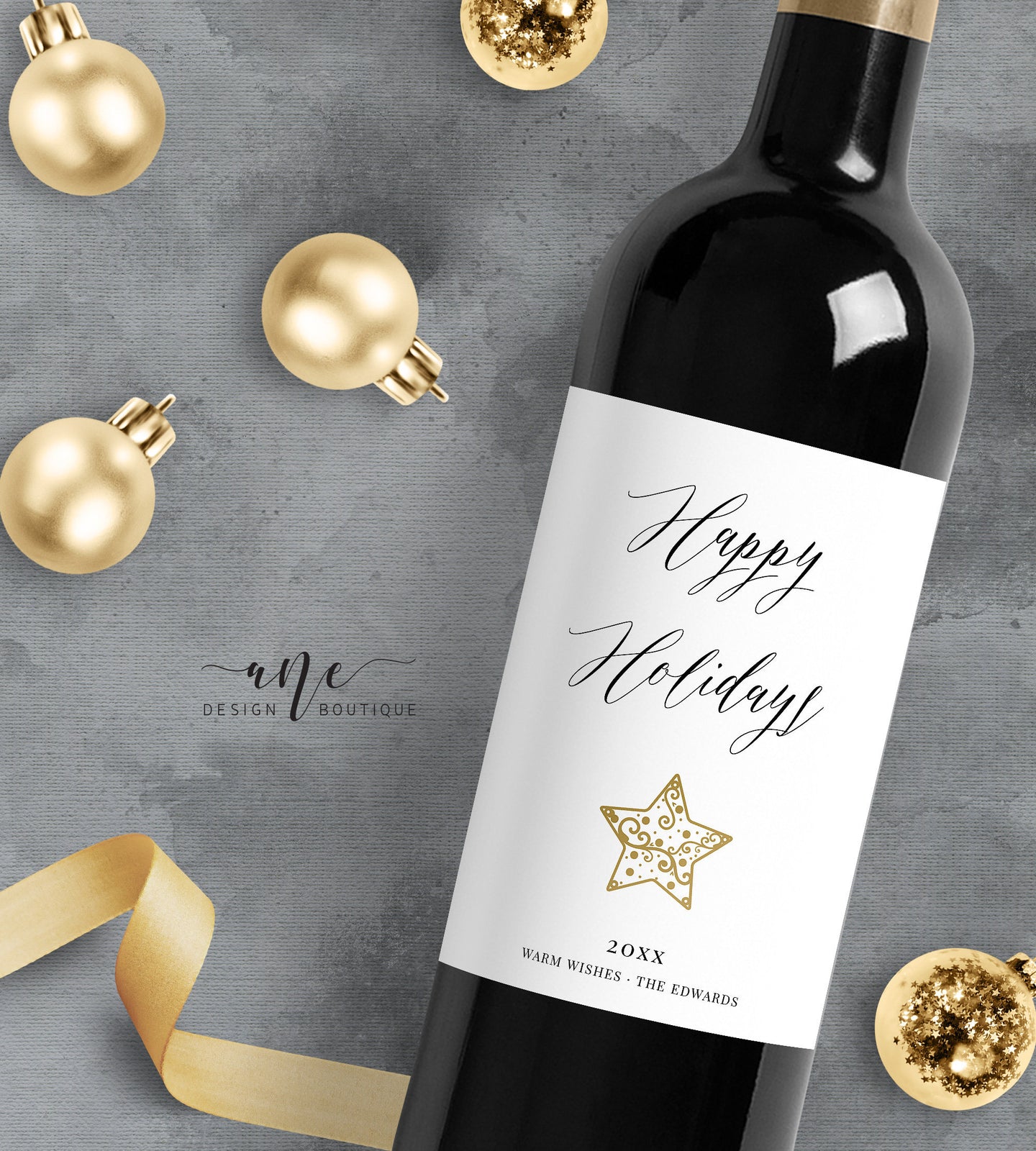 Happy Holidays Wine Label Template, Custom Christmas Gift for Teacher, Alternative to Holiday Card, 100% Editable, Printable Download 012