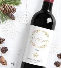 Load image into Gallery viewer, Holiday Christmas Wine Label Template, Editable Rustic Christmas Gift Decoration, Winter Bottle Tags, Love Joy Peace, Printable Download 016