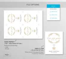 Load image into Gallery viewer, Holiday Christmas Wine Label Template, Editable Rustic Christmas Gift Decoration, Winter Bottle Tags, Love Joy Peace, Printable Download 016