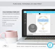 Load image into Gallery viewer, Holiday Christmas Wine Label Template, Editable Rustic Christmas Gift Decoration, Winter Bottle Tags, Love Joy Peace, Printable Download 016