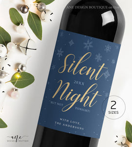 Silent Night Christmas Wine Label Template, Custom Wine Gift for Teacher, Funny Wine Label Friend Gift, 100% Editable Printable Download 015