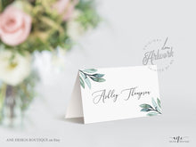 Load image into Gallery viewer, Eucalyptus Greenery Place Card Template, Boho, Garden, Printable Wedding Bridal Escort Card, 100% Editable Name Cards, Instant Download, 004