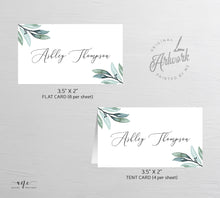 Load image into Gallery viewer, Eucalyptus Greenery Place Card Template, Boho, Garden, Printable Wedding Bridal Escort Card, 100% Editable Name Cards, Instant Download, 004