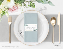 Load image into Gallery viewer, Gold Geometric Place Card Template, Printable Wedding Bridal Escort Card, Editable Name Cards, Boho Eucalyptus Greenery Watercolor, 004