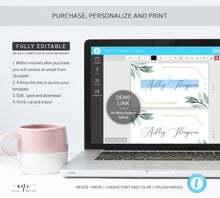 Load image into Gallery viewer, Gold Geometric Place Card Template, Printable Wedding Bridal Escort Card, Editable Name Cards, Boho Eucalyptus Greenery Watercolor, 004