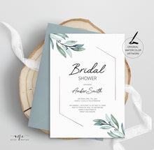 Load image into Gallery viewer, Geometrical Greenery Bridal Shower Invitation Template, Boho Wedding Shower Eucalyptus, 100% Editable, Printable, DIY, Instant Download 004