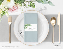 Load image into Gallery viewer, Tropical Place Card Template, Printable Wedding Bridal Escort Card, Editable Name Cards, Beach Palm Leaf Watercolor, Printable, Download 002