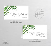 Load image into Gallery viewer, Tropical Place Card Template, Printable Wedding Bridal Escort Card, Editable Name Cards, Beach Palm Leaf Watercolor, Printable, Download 002