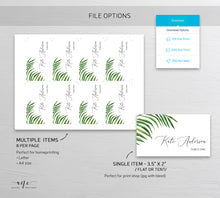 Load image into Gallery viewer, Tropical Place Card Template, Printable Wedding Bridal Escort Card, Editable Name Cards, Beach Palm Leaf Watercolor, Printable, Download 002