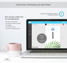 Load image into Gallery viewer, Tropical Table Numbers Template, Printable Wedding Table Seating Card, Beach Palm Leaf Greenery, Editable, Printable, Templett, Download 002