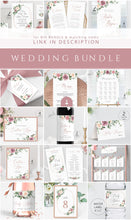 Load image into Gallery viewer, Floral Eucalyptus Seating Chart Template, Table Number Cards, Modern Mauve Roses Wedding Seating Cards, 100% Editable Printable Download 007