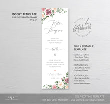 Load image into Gallery viewer, Mauve Roses Photo Booth Insert Template, Favor Tag, Printable Bookmark, Place Card, Floral Wedding, Fully Editable, Templett, Download 007
