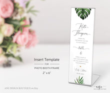 Load image into Gallery viewer, Tropical Photo Booth Insert Template, Favor Tag, Printable Bookmark, Place Card, Monstera Palm, Beach Wedding, Fully Editable, Download 002