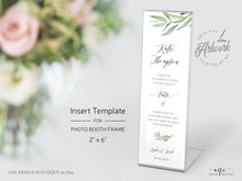 Load image into Gallery viewer, Greenery Photo Booth Insert Template, Favor Tag, Printable Bookmark, Place Card, Boho Wedding, Original Artwork, Fully Editable 008