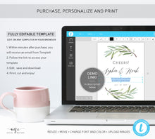 Load image into Gallery viewer, Sage Greenery Wedding Wine Label Template, Willow, Olive Garden Boho Wedding, Bridal Shower sticker, Fully Editable, Printable, Download 008