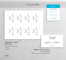 Load image into Gallery viewer, Boho Sage Greenery Place Card Template, Printable Wedding Bridal Escort Card, Fully Editable Name Cards, Willow Leaf, Printable Download 008