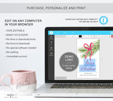 Load image into Gallery viewer, Christmas Tree Branch Gift Tag Template, Holiday Printable Tag, Winter Favor Tag, Merry Christmas Gift Label, Fully Editable DIY Download