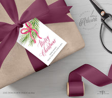 Load image into Gallery viewer, Christmas Tree Branch Gift Tag Template, Holiday Printable Tag, Winter Favor Tag, Merry Christmas Gift Label, Fully Editable DIY Download