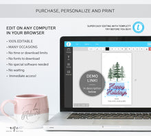 Load image into Gallery viewer, Pine Tree Woods Gift Tag Template, Holiday Printable Tag, Original Watercolor, Happy Holidays Gift Label, Fully Editable, Instant Download