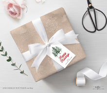 Load image into Gallery viewer, Pine Tree Woods Gift Tag Template, Holiday Printable Tag, Original Watercolor, Happy Holidays Gift Label, Fully Editable, Instant Download
