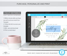 Load image into Gallery viewer, Boho Sage Greenery Wedding Welcome Sign Template, 100% Editable Olive Branch Board Sign, Willow Eucalyptus Watercolor Printable Download 008