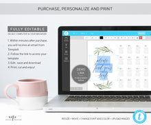 Load image into Gallery viewer, Boho Sage Greenery Seating Chart Template, Printable Horizontal Olive Wedding Bridal Sign Table Plan, Willow Eucalyptus, 100% Editable, 008