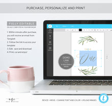 Load image into Gallery viewer, Boho Greenery Gold Text Table Number Card Template, Olive Wedding Table Card 4x6 5x7, Original Sage Watercolor, Editable, DIY, Printable 008