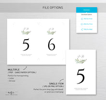 Load image into Gallery viewer, Monogram Greenery Table Number Card Template, Willow Eucalyptus Watercolor Wedding Table Card, 4x6 5x7, 100% Editable Download Printable 008